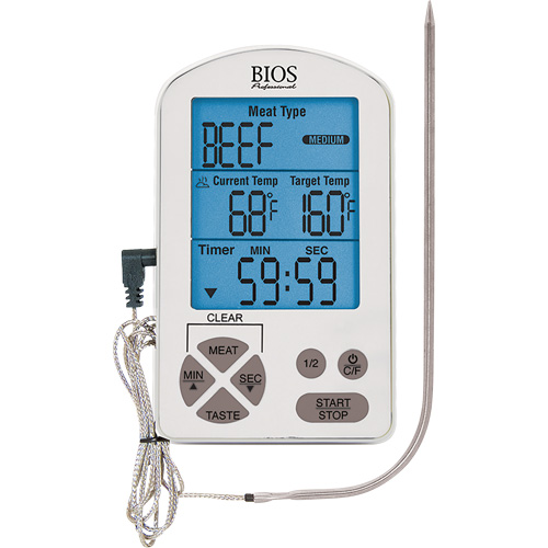 Thermom&egrave;tre &agrave; viande haute de gamme et minuterie, Contact, Num&eacute;rique, -4-122°F ( -20-50°C) Rock Safety Industrial Ltd