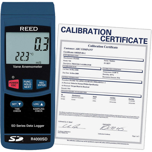 Thermo-an&eacute;mom&egrave;tre avec certificat de calibration, Enregistrement des donn&eacute;es, Gamme de v&eacute;locit&eacute; d'air de 0,4 - 30 m/sec Rock Safety Industrial Ltd