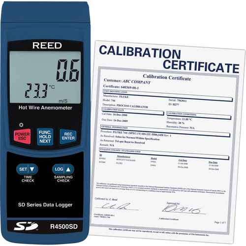 Thermo-an&eacute;mom&egrave;tres &agrave; fil chaud avec enregistrement de donn&eacute;es et certificat de calibration, Enregistrement des donn&eacute;es, Gamme de v&eacute;locit&eacute; d'air de 0,2 - 25 m/sec Rock Safety Industrial Ltd