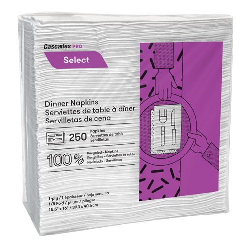 Pro Select 1/8 Fold Dinner Napkins, 1 Ply, 15.5" x 16" Rock Safety Industrial Ltd