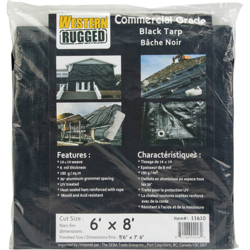 Tarp, Light Industrial Duty, Black, 6' x 8' x 8 mils Rock Safety Industrial Ltd
