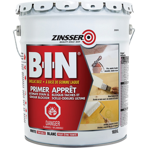 B-I-N&reg; Shellac-Base Sealer Primer, 18.9 L, Pail, Tintable White Rock Safety Industrial Ltd