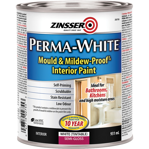 Perma-White&reg; Mold & Mildew-Proof Interior Paint, 931 ml, Can, White Rock Safety Industrial Ltd