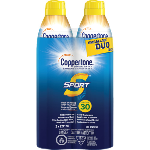 &eacute;cran solaire r&eacute;sistant &agrave; l'eau Sport, FPS 30, A&eacute;rosol Rock Safety Industrial Ltd