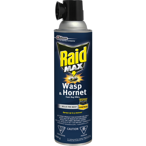 Raid&reg; Max&reg; Wasp & Hornet Foam Bug Killer, 500 g, Aerosol Can, Solvent Base Rock Safety Industrial Ltd