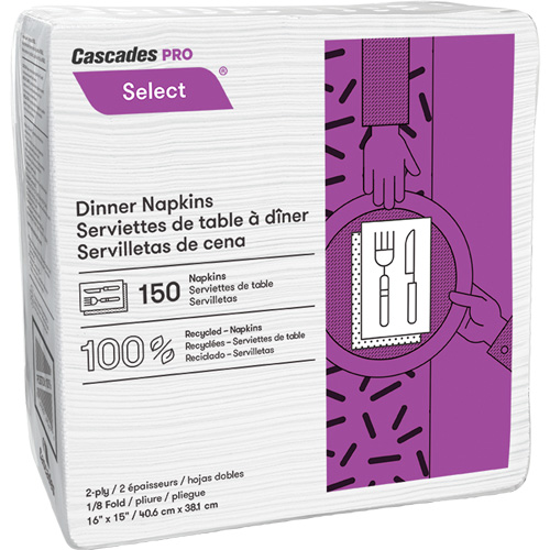 Serviettes de table &agrave; plis 1/8 Pro Select, 2 pli, 15" x 16" Rock Safety Industrial Ltd