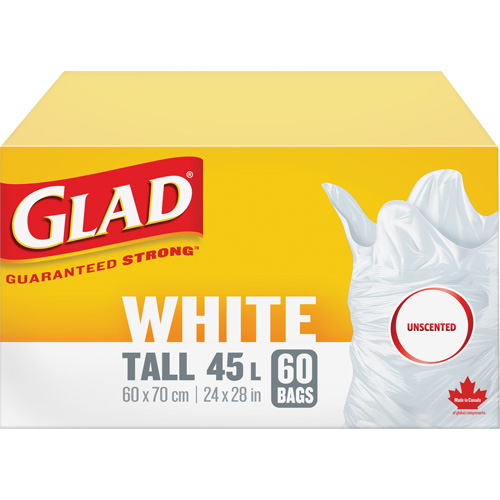 Tall 45L Unscented Garbage Bags, Regular, 24" W x 28" L, White Rock Safety Industrial Ltd