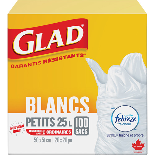 Petits sacs &agrave; ordures 25 L avec Febreze, R&eacute;gulier, 20" la x 20" lo, Blanc Rock Safety Industrial Ltd