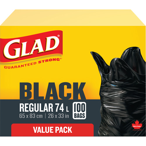 74L Garbage Bags, Regular, 26" W x 33" L, Black Rock Safety Industrial Ltd