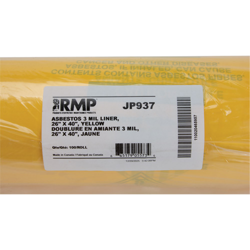 Hazardous Waste Liners, Asbestos, 40" L x 26" W, 3 mils Rock Safety Industrial Ltd
