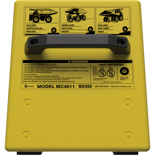 Cale de roue ultra-robuste pour l'exploitation mini&egrave;re Checkers Safety sans support, PEHD, Jaune, 14-1/2" la x 17-1/2" p x 16" h Rock Safety Industrial Ltd