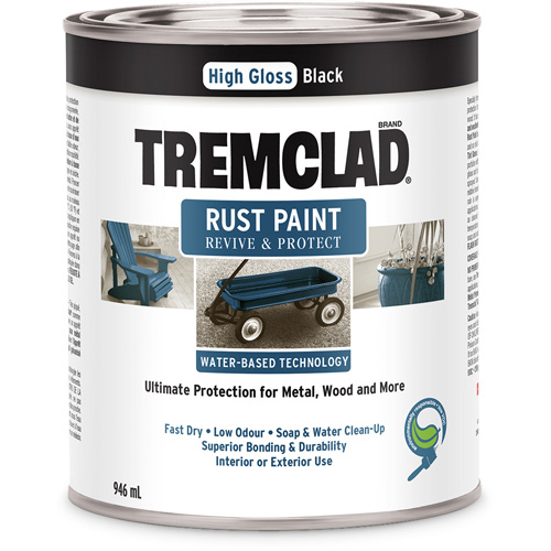 Peinture antirouille &agrave; base d'eau Tremclad, 946 ml, Canette, Noir Rock Safety Industrial Ltd