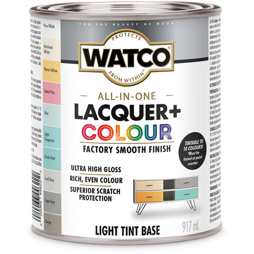 Composant de base clair pour finition laqu&eacute;e + couleur tout-en-un Watco, 946 ml, Base &agrave; ton clair, Tr&egrave;s brillant Rock Safety Industrial Ltd