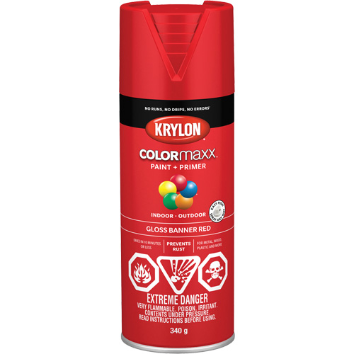 Appr&ecirc;t + peinture COLORmaxx, Rouge banni&egrave;re, Brillant, 12 oz, Canette a&eacute;rosol Rock Safety Industrial Ltd