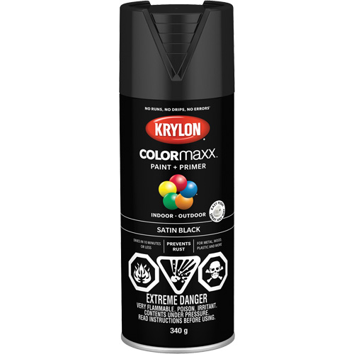 COLORmaxx Paint + Primer, Black, Semi-Flat, 12 oz., Aerosol Can Rock Safety Industrial Ltd