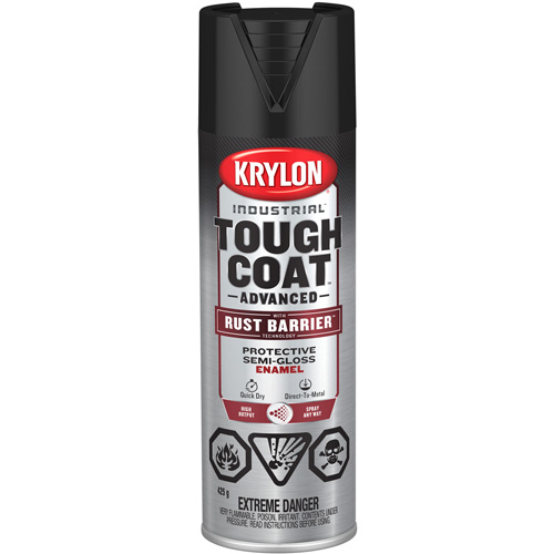Tough Coat&reg; Advanced Paint with Rust Barrier Technology, Black, Semi-Gloss, 425 g, Aerosol Can Rock Safety Industrial Ltd