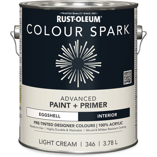 Peinture int&eacute;rieure pr&eacute;teint&eacute;e + appr&ecirc;t mural Colour Spark, Coton blanc, Semi-brillant, 3,78 L, Gallon Rock Safety Industrial Ltd