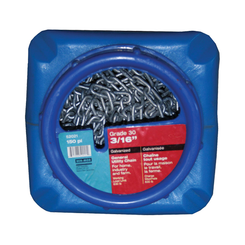 Chaînes galvanis&eacute;es par immersion &agrave; chaud, Acier au carbone, 3/16" x 150' (45,7 m) l, Calibre 30, Charge d'utilisation 630 lb (0,315 tonnes) Rock Safety Industrial Ltd