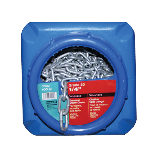 Chaînes galvanis&eacute;es par immersion &agrave; chaud, Acier au carbone, 1/4" x 100' (30,4 m) l, Calibre 30, Charge d'utilisation 1100 lb (0,55 tonne) Rock Safety Industrial Ltd
