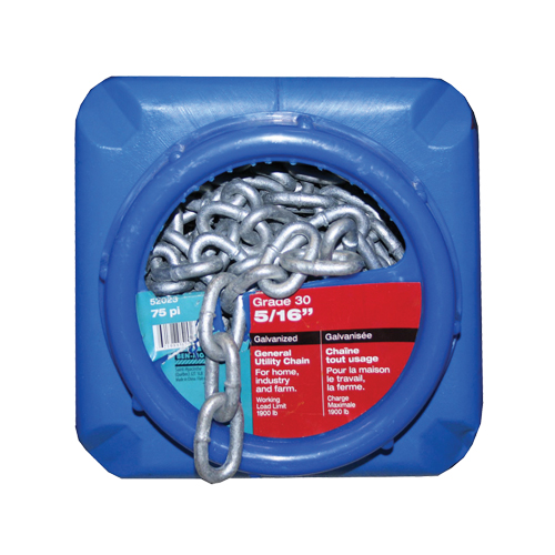 Chaînes galvanis&eacute;es par immersion &agrave; chaud, Acier au carbone, 5/16" x 75' (22,9 m) l, Calibre 30, Charge d'utilisation 1900 lb (0,95 tonne) Rock Safety Industrial Ltd