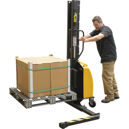 Narrow Mast Powered Lift Stacker, Electric Operated, 1000 lbs. Capacity, 63" Max Lift Rock Safety Industrial Ltd