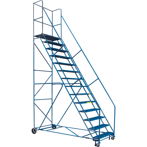 Escabeau roulant certifi&eacute; par la CSA avec pied verrouillable, 14 marches, Largeur de la marche 30", Hauteur de la plateforme 128", Acier Rock Safety Industrial Ltd