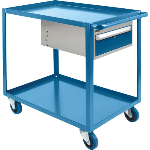 Heavy Duty Shelf Cart with Drawer, 1200 lbs. Capacity, Steel, 24" x W, 36" x H, 48" D, Rubber Wheels, All-Welded, 1 Drawers Rock Safety Industrial Ltd