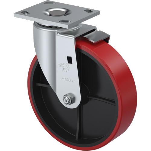 Roulettes robustes EMaxx &agrave; cheville, Pivotant avec frein, 8" (203,2 mm), Ur&eacute;thane moul&eacute;, 900 lb (408 kg) Rock Safety Industrial Ltd