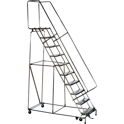 Lockstep Rolling Ladders, 8 Steps, 24" Step Width, 80" Platform Height, Stainless Steel Rock Safety Industrial Ltd