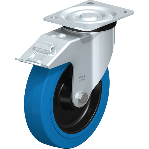 Roulette bleue, Pivotant avec frein, 8" (203,2 mm), Caoutchouc, 770 lb (349 kg) Rock Safety Industrial Ltd