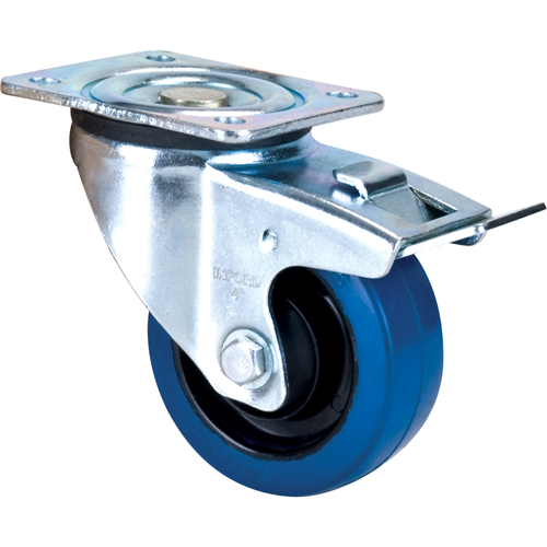 Blue Caster, Swivel with Brake, 4" (101.6 mm), Rubber, 350 lbs. (158.8 kg.) Rock Safety Industrial Ltd