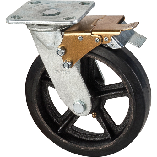Roulette moul&eacute;, Pivotant avec frein, 8" (203,2 mm), Caoutchouc, 660 lb (299 kg) Rock Safety Industrial Ltd