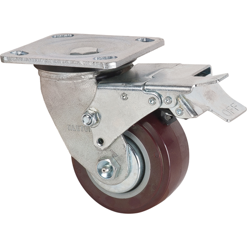 Roulette, Pivotant avec frein, 4" (101,6 mm), Polyur&eacute;thane,  Rock Safety Industrial Ltd