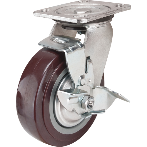 Caster, Swivel with Brake, 6" (152.4 mm), Polyurethane, 850 lbs. (385 kg.) Rock Safety Industrial Ltd