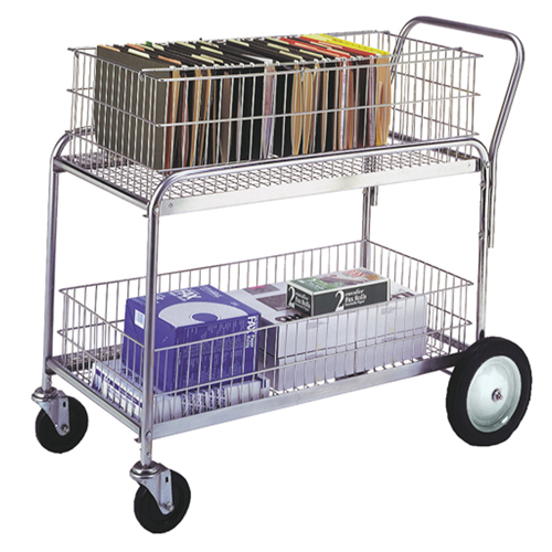 Wire Mesh Office Mail Cart, 250 lbs. Capacity, Chrome, 23-3/4" D x 43" L x 38-1/2" H, Chrome Plated Rock Safety Industrial Ltd