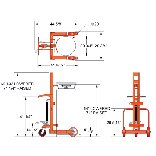 Hydraulic Large Liquid Gas Cylinder Cart HLCC, Polyurethane Wheels, 20" W x 20" D Base, 1000 lbs. Rock Safety Industrial Ltd