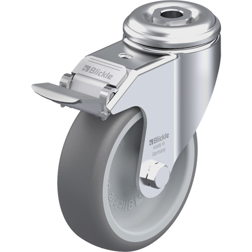 Roulette en &eacute;lastom&egrave;re thermoplastique de haute qualit&eacute;, Pivotant avec frein, Diam&egrave;tre 4" (102 mm), Capacit&eacute; 240 lb (108 kg) Rock Safety Industrial Ltd