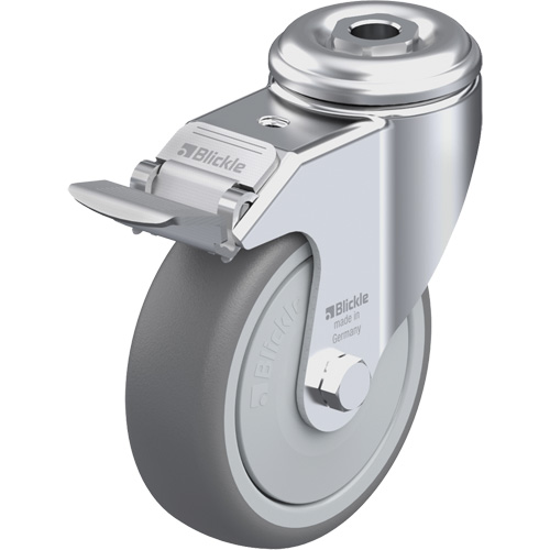 Roulette en &eacute;lastom&egrave;re thermoplastique de haute qualit&eacute;, Pivotant avec frein, Diam&egrave;tre 4" (102 mm), Capacit&eacute; 240 lb (108 kg) Rock Safety Industrial Ltd