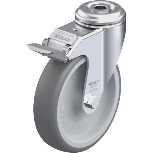 Roulette en &eacute;lastom&egrave;re thermoplastique de haute qualit&eacute;, Pivotant avec frein, Diam&egrave;tre 5" (127 mm), Capacit&eacute; 265 lb (120 kg) Rock Safety Industrial Ltd