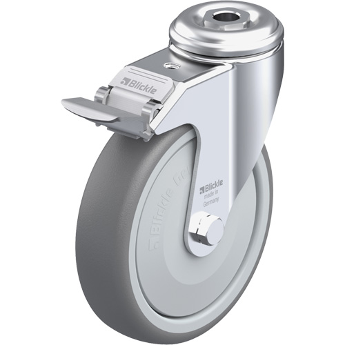 Roulette en &eacute;lastom&egrave;re thermoplastique de haute qualit&eacute;, Pivotant avec frein, Diam&egrave;tre 5" (127 mm), Capacit&eacute; 265 lb (120 kg) Rock Safety Industrial Ltd