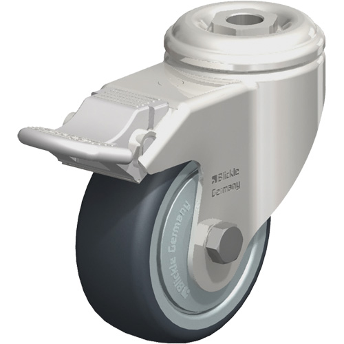Roulette en &eacute;lastom&egrave;re thermoplastique acier inoxydable, Pivotant avec frein, Diam&egrave;tre 3-1/8" (79,5 mm), Capacit&eacute; 220 lb (100 kg) Rock Safety Industrial Ltd