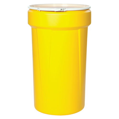 Baril emboîtable en poly&eacute;thyl&egrave;ne, 30 gal. US (25 gal. imp.), Dessus ouvert, Jaune Rock Safety Industrial Ltd