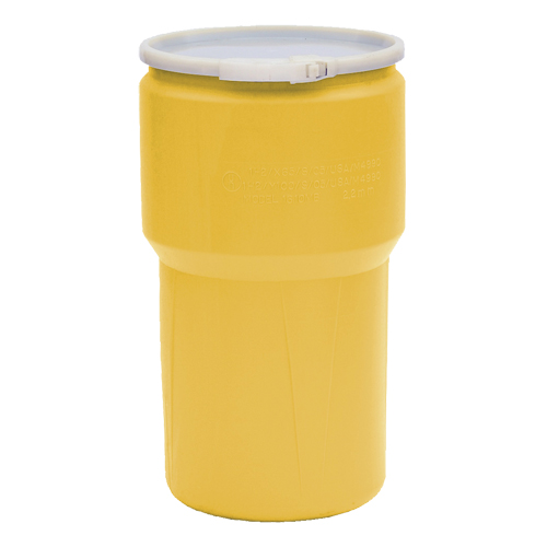 Baril emboîtable en poly&eacute;thyl&egrave;ne, 14 gal. US (11,7 gal. imp.), Dessus ouvert, Jaune Rock Safety Industrial Ltd