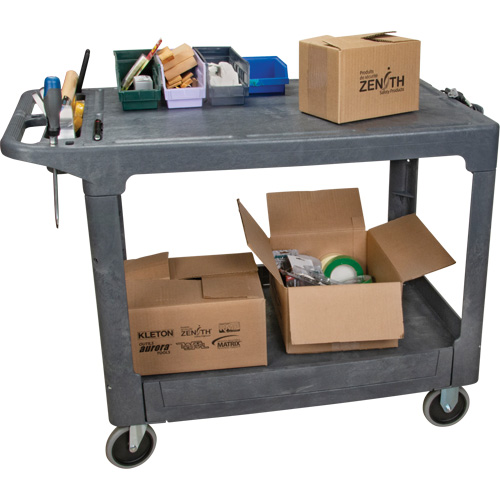 Flat-Shelf Utility Service Cart, 2 Tiers, 25-1/4" x 32-1/4" x 44", 550 lbs. Capacity Rock Safety Industrial Ltd