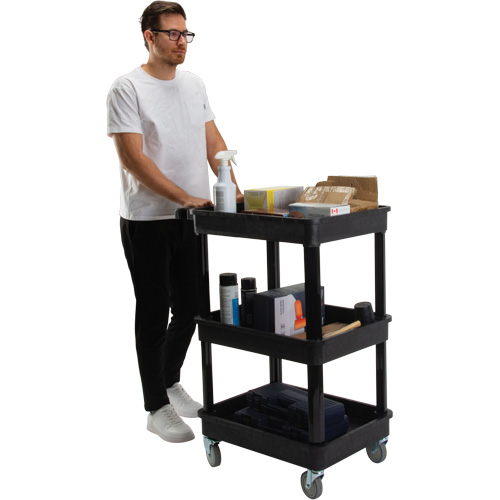 Utility Cart with Deep Lip Shelf, 3 Tiers, 19" x 39-1/2" x 28-1/4", 330 lbs. Capacity Rock Safety Industrial Ltd