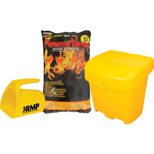 Ensemble de produit de d&eacute;glaçage intense Firestorm avec 56 sacs, Sac, 44 lb (20 kg), Point de fonte -32°C (-25°F) Rock Safety Industrial Ltd