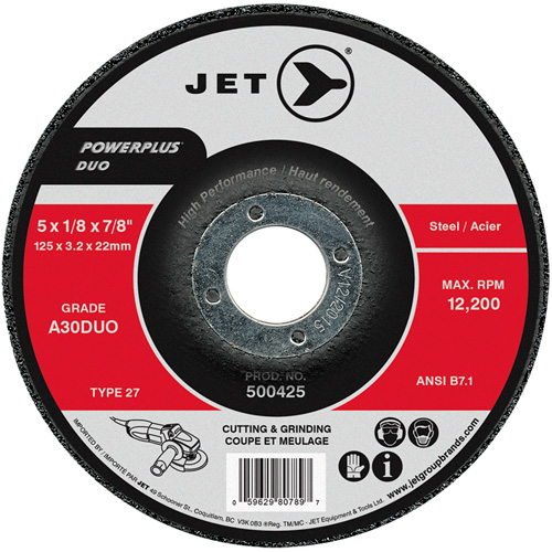 POWERPLUS DUO Cutting/Grinding Wheel, 5" x 1/8", 7/8" Arbor, Type 27, A30DUO Grit Rock Safety Industrial Ltd