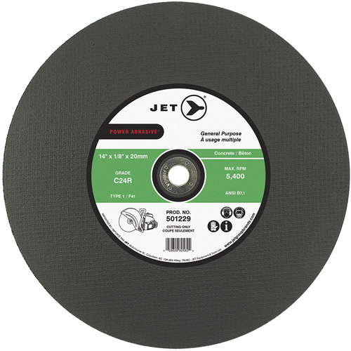 Meule &agrave; tronçonner POWER ABRASIVE C24R, 14" x 1/8", Arbre de 20 mm, Type 1, 5400 Tr/min Rock Safety Industrial Ltd