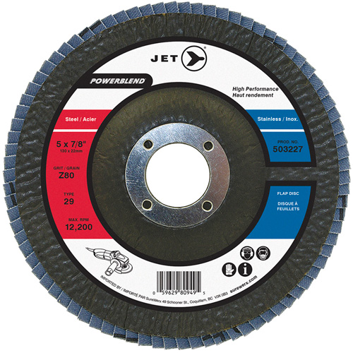 POWERBLEND Flap Disc, 5" x 7/8", Type 29, Z80 Grit, Zirconia Alumina Rock Safety Industrial Ltd