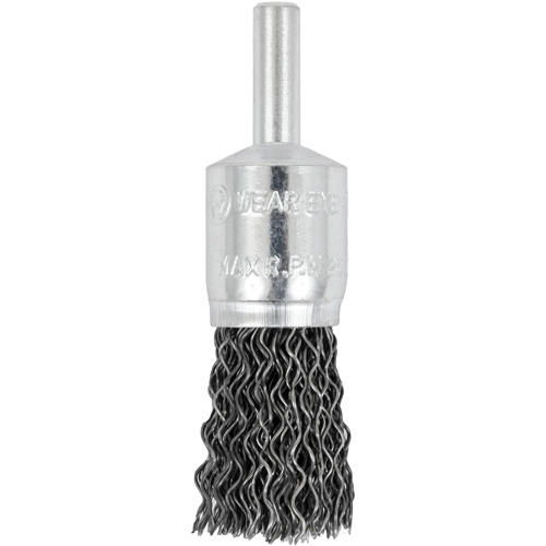 Brosse &agrave; fils cr&ecirc;p&eacute;s mont&eacute;e sur mandrin E050-20, 1/2", Fils 0,02", Tige 1/4" Rock Safety Industrial Ltd
